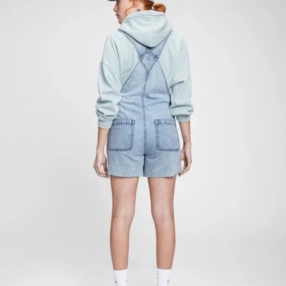 GAP Distressed Denim Shortalls with Washwell overalls size medium - Picture 3 of 13